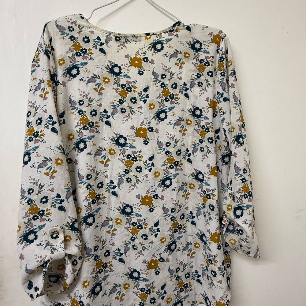 Cure Women's Floral V-Neck Blouse - White and Yellow - Picture 5 of 12